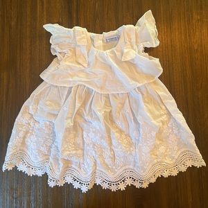 BABY GIRL WHITE DRESS FLORAL TRIM CUTE FASHION 9 MONTHS